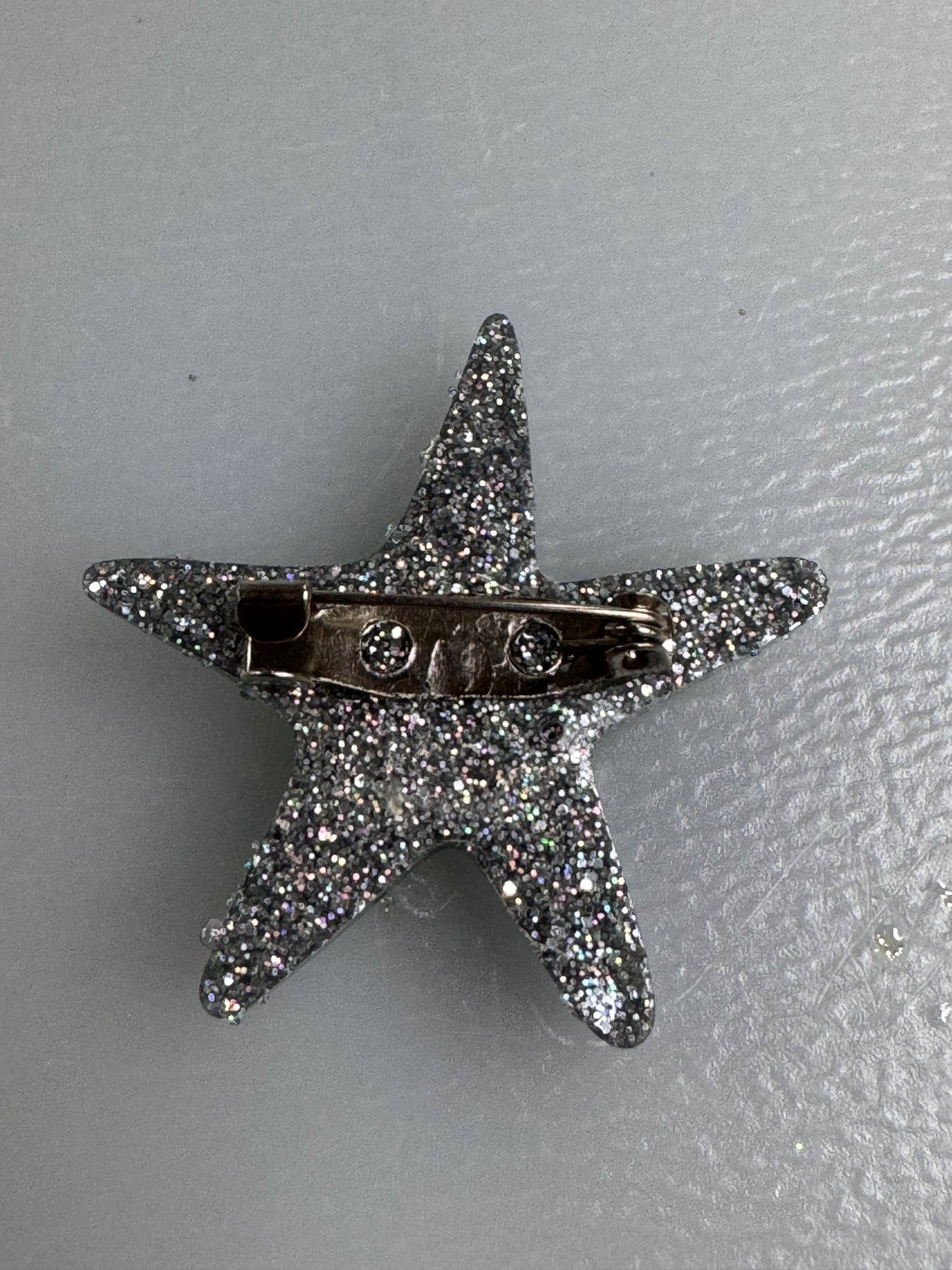 Aqua blue and silver glitter Starfish Brooch