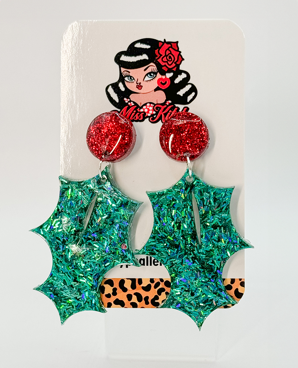 Domed Red Berry & Green Chunky Glitter Holly