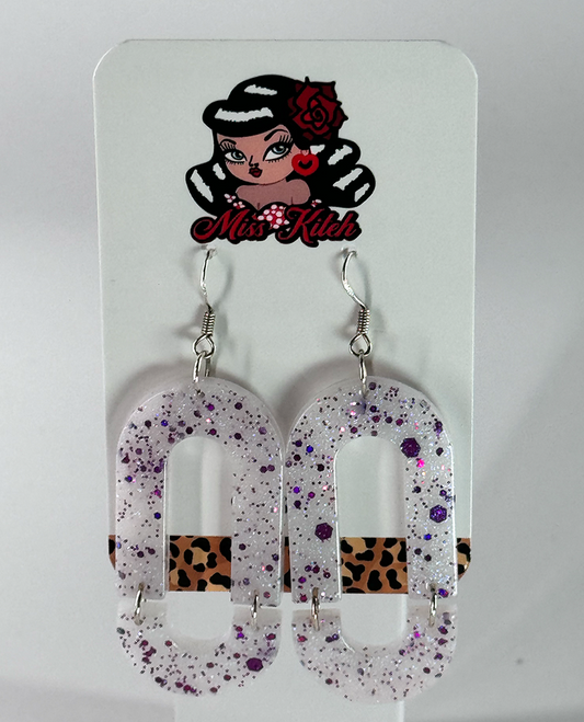 White and Purple Glitter Split Hoops