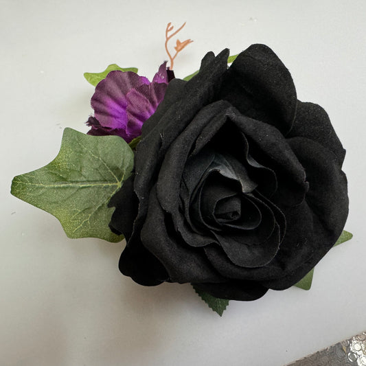Black Rose Gothic Hair Flower Large