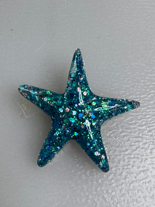 Aqua blue and silver glitter Starfish Brooch