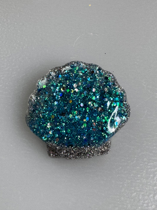 Aqua blue and silver glitter Shell Brooch
