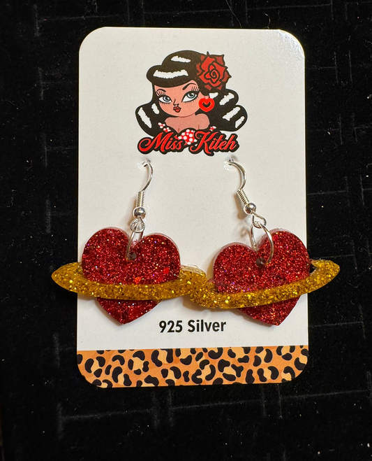 Red & Gold Glitter Planet Hearts