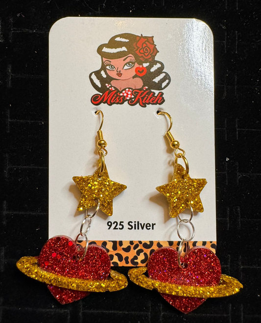 Red, Gold Glitter Stars & Planet Hearts